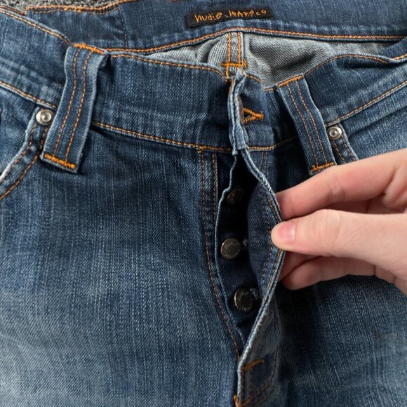 Nudie Jeans Co Mens Jeans Denim Pants Trouser Size 32x34 Grim Tim White Knee - Picture 11 of 16